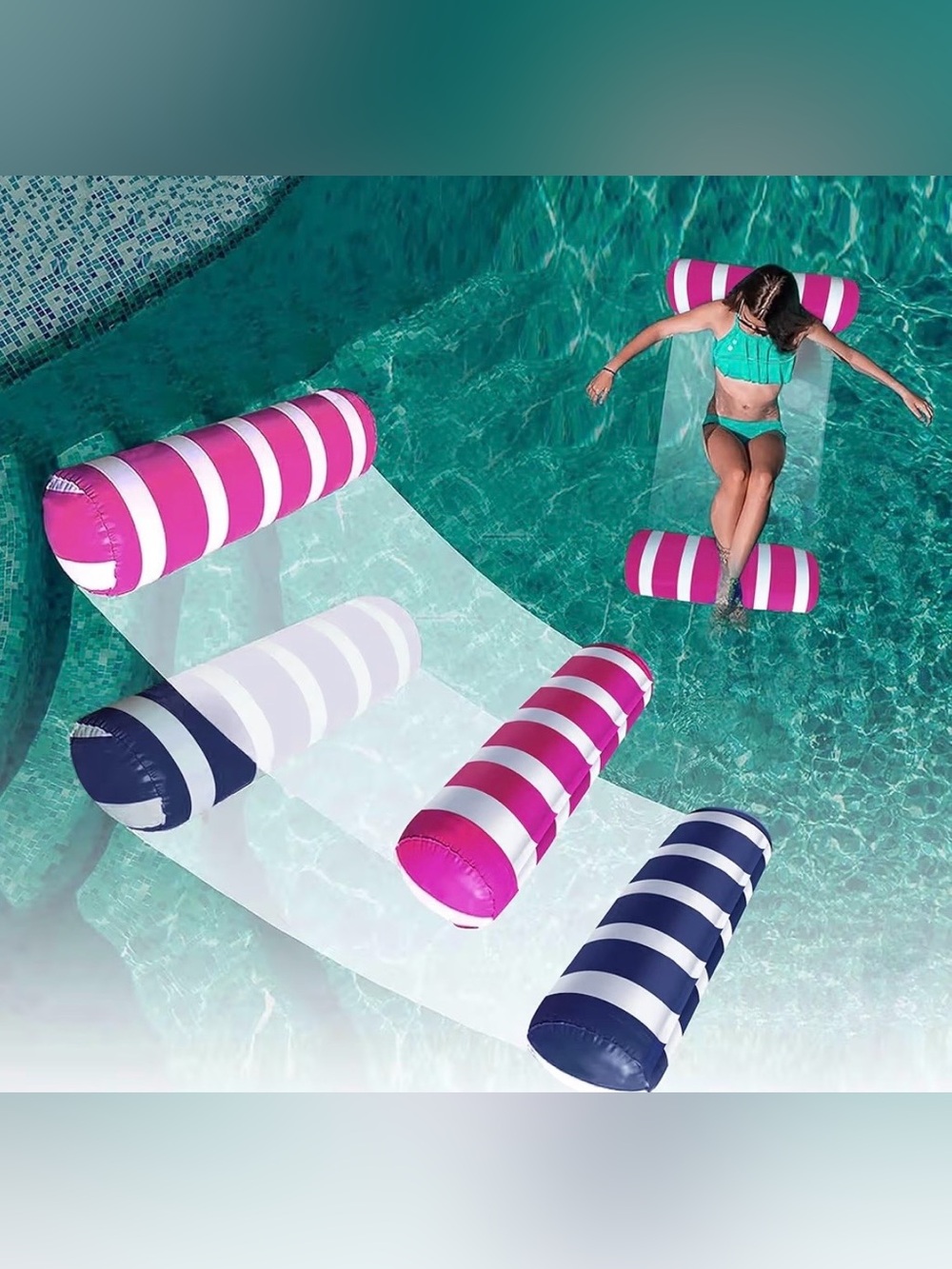 Blue Inflatable Swimming Pool Float Hammock